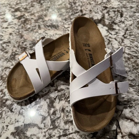 Birkenstock Sandals π€ Yao Slide Birko Floor Sandals White Sz 39 8 New - Picture 12 of 15